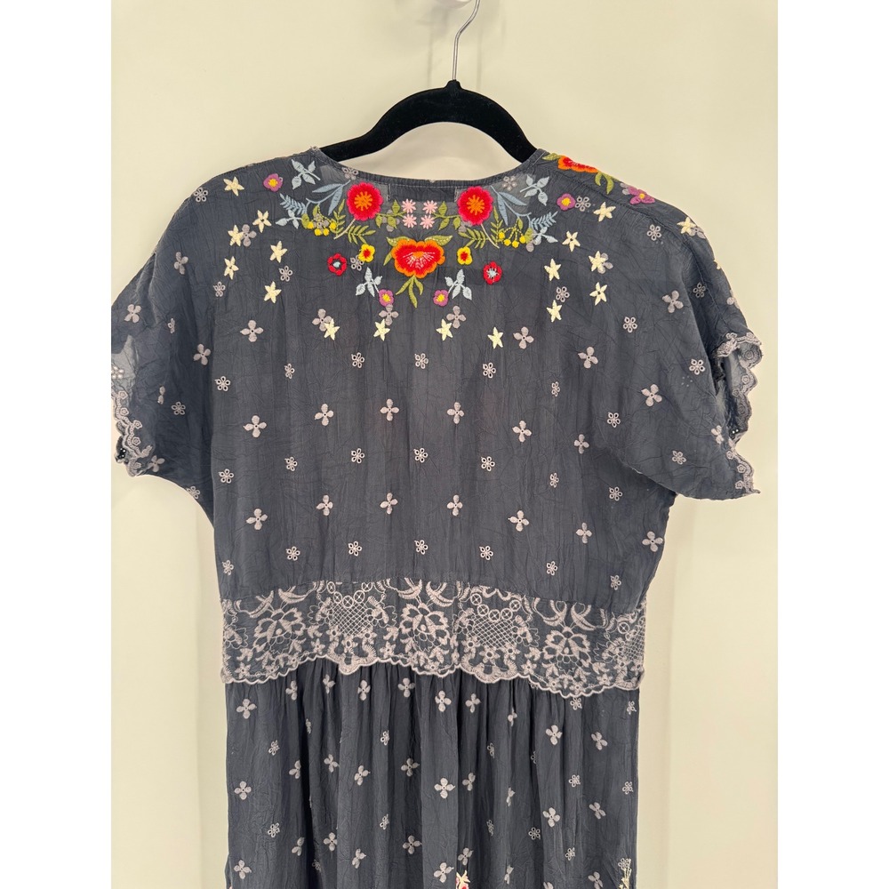Johnny Was Dress Women S Grey Embroidered Lace Trim Boho Midi Oversized - Picture 9 of 15